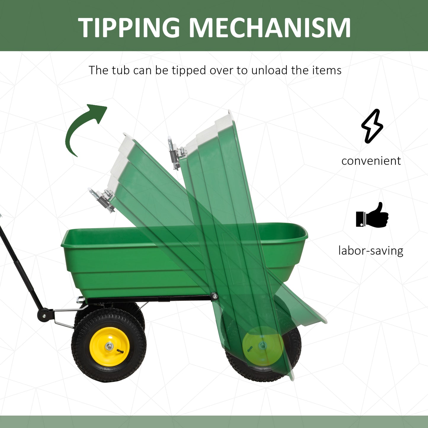 Outsunny 125 Litre Large Garden Cart, Heavy Duty 4 Wheel Trolley Dump Wheelbarrow Tipping Truck Trailer - Green