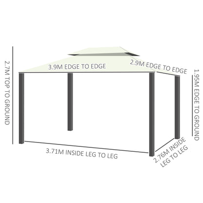 Outsunny 4 x 3 m Aluminum Garden Gazebo, Double Roof Outdoor Gazebo Canopy Shelter with Netting & Curtains for Garden, Lawn, Backyard and Deck, Cream