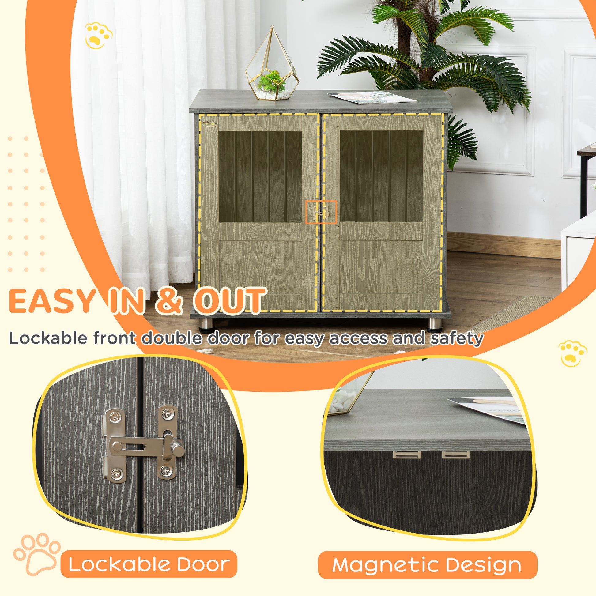 PawHut Dog Crate Table for Medium and Large Dogs with Magnetic Door for Indoor Use, 85 x 55 x 75 cm, Grey--ChewyGames-ChewyGames