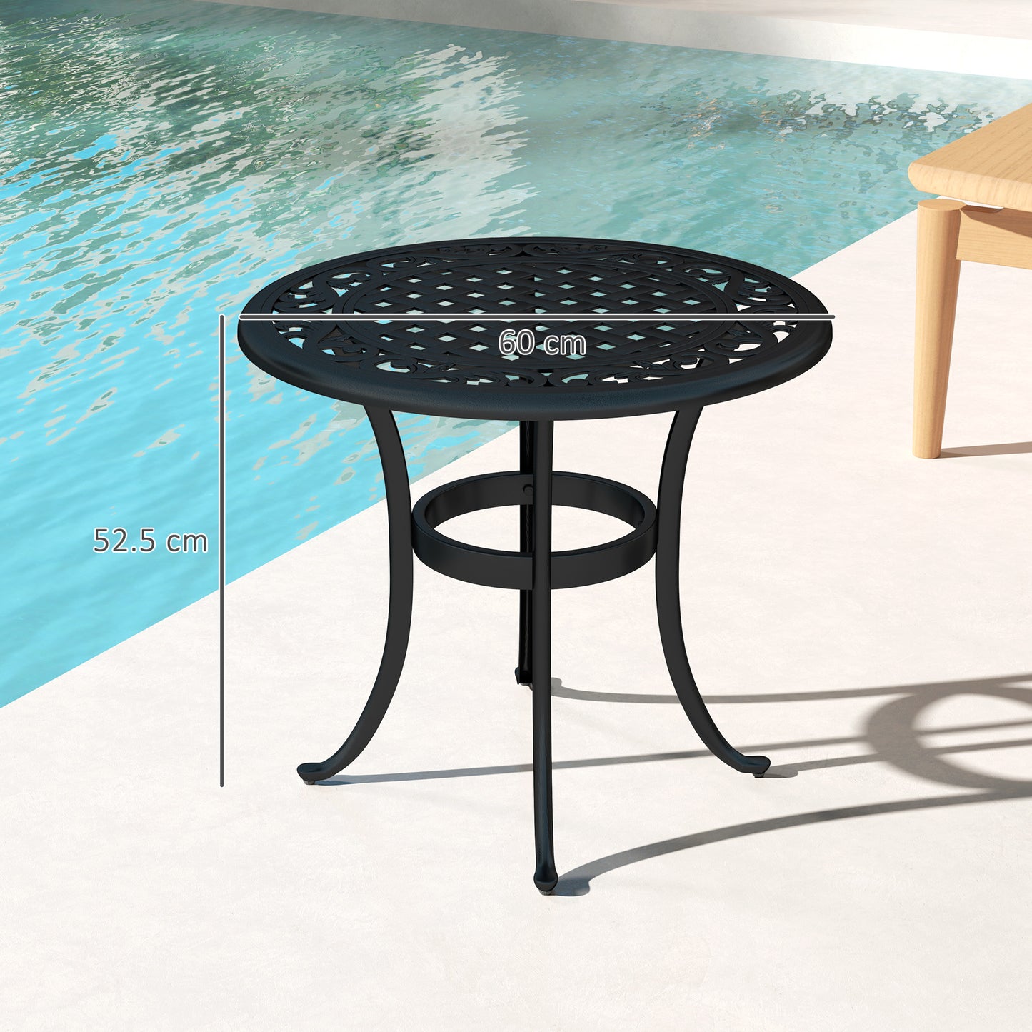 Outsunny Outdoor Garden Table, Cast Aluminium Patio End Table with Anti-slip Foot Pads for Garden, Patio, Balcony, 60 x 60 cm, Black