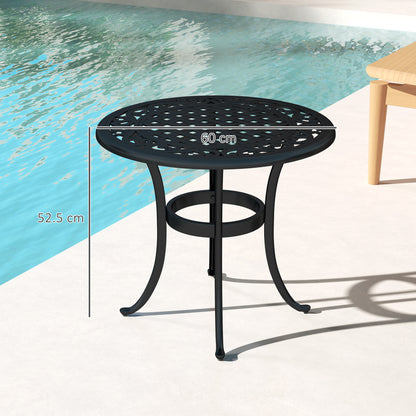 Outsunny Outdoor Garden Table, Cast Aluminium Patio End Table with Anti-slip Foot Pads for Garden, Patio, Balcony, 60 x 60 cm, Black
