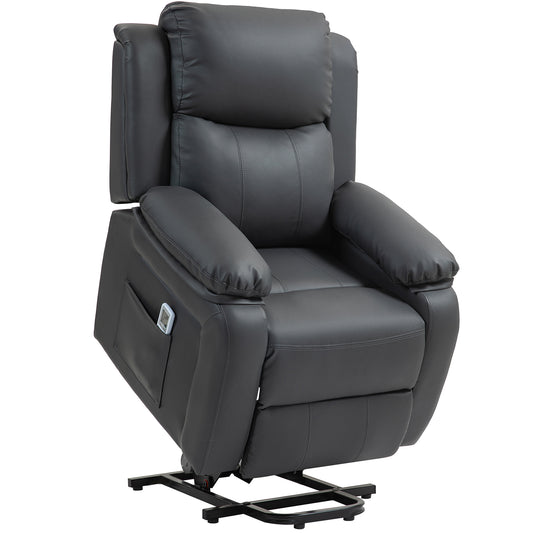 HOMCOM Riser and Recliner Chair with Vibration Massage, PU Leather Power Lift Chair for Elderly, Dark Grey