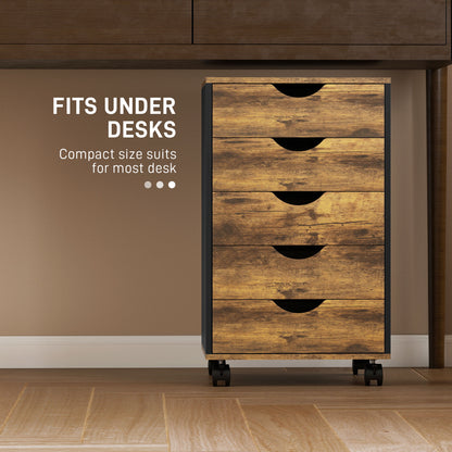 HOMCOM Five-Drawer Filing Cabinet - Rustic Brown