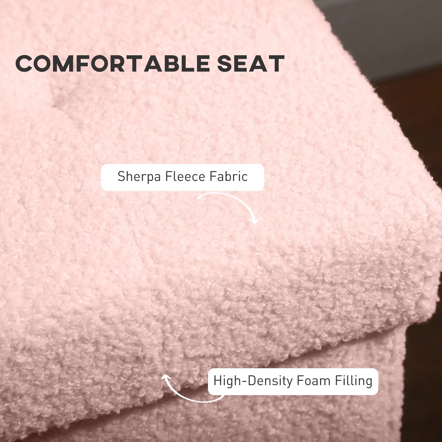 HOMCOM Foldable Sherpa Fleece Storage Ottoman, 38 x 38 x 38 cm, Pink