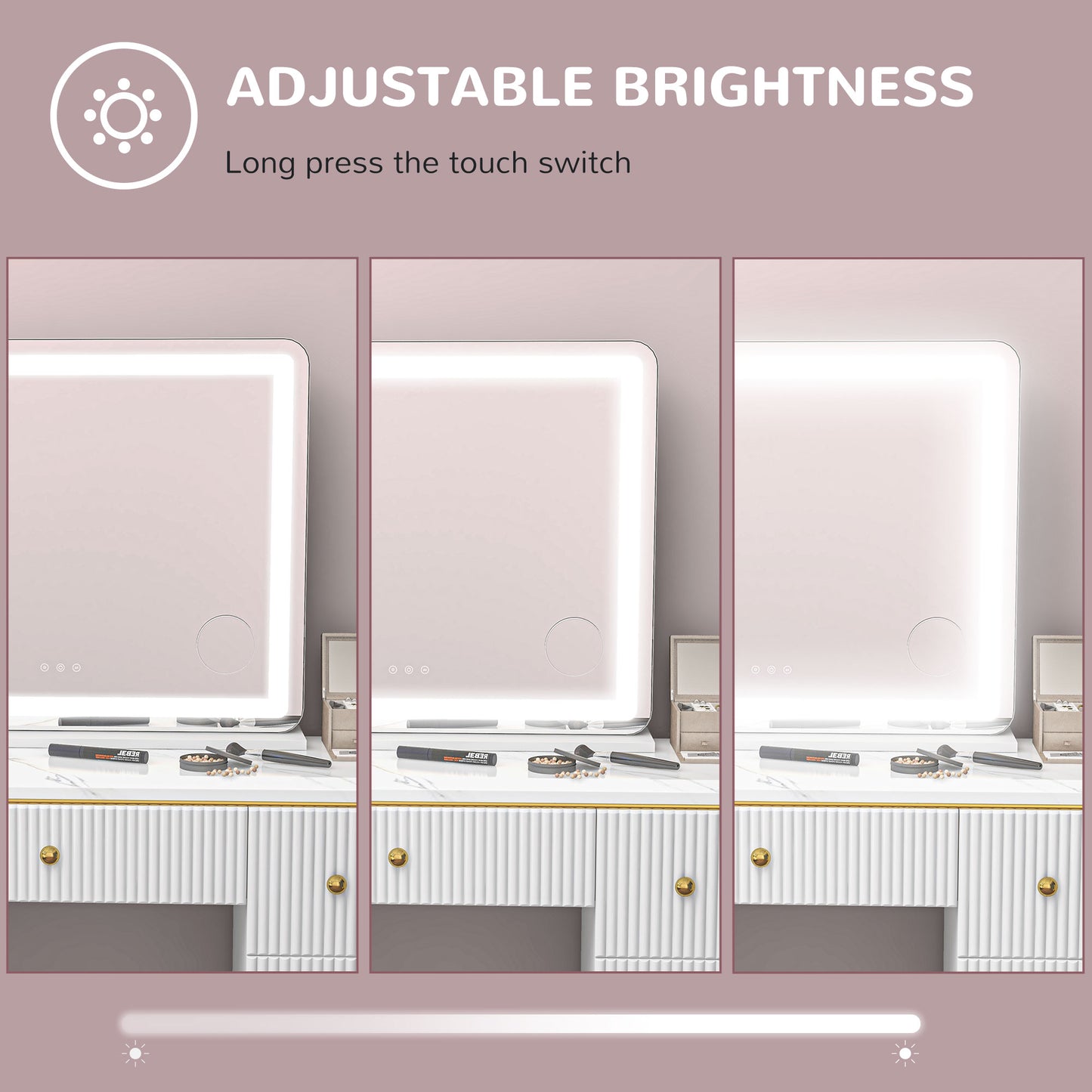 HOMCOM Vanity Mirror with Lights, Large 80x62 cm Lighted Makeup Mirror with 3 Colour, 10X Magnifying, USB Charging Port, Touch Screen, Tabletop or Wall Mounted Design, White