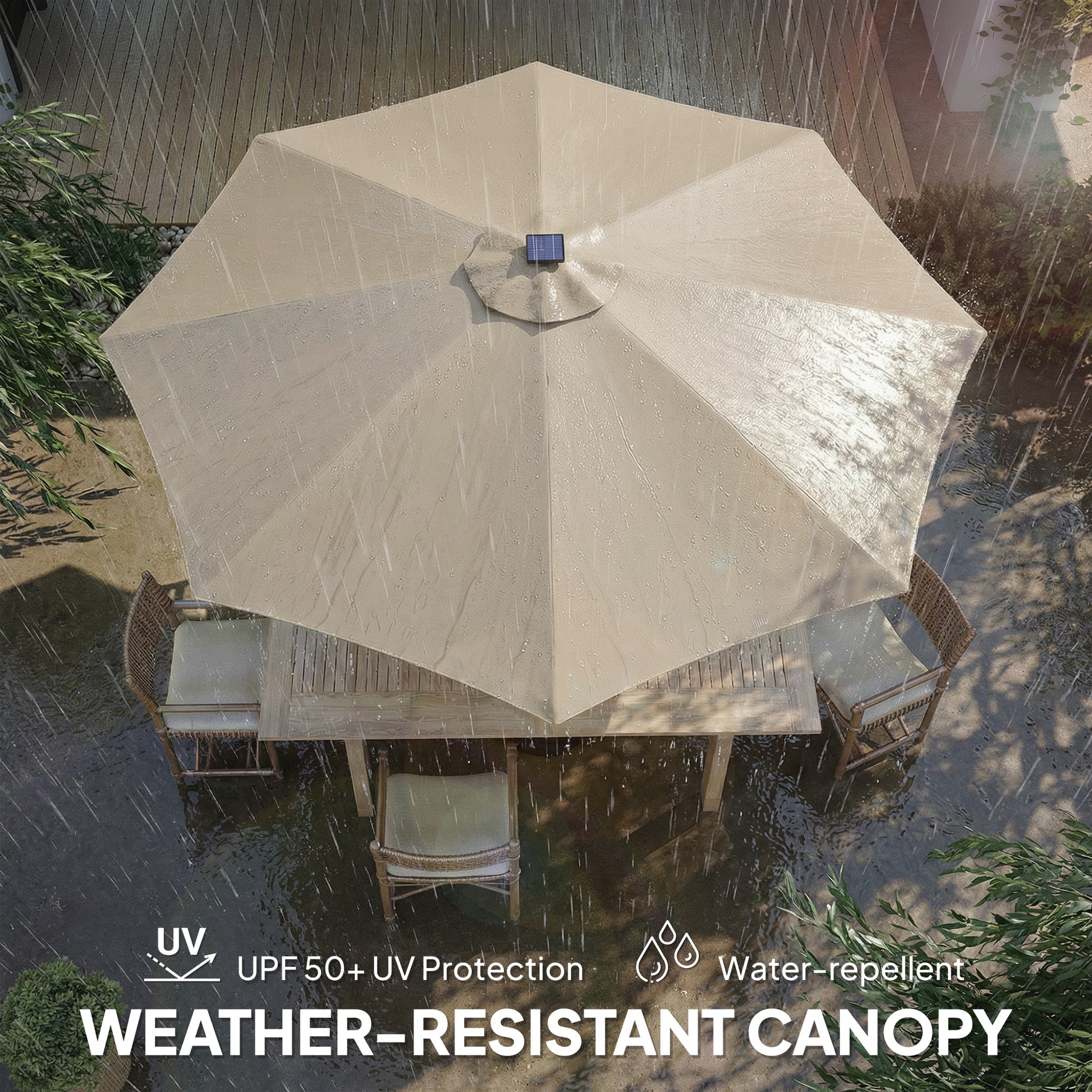 Outsunny 3 m Garden Parasol Umbrella with 112 Solar Powered LED Lights, Patio Umbrella with Crank Handle, Beige--ChewyGames-ChewyGames