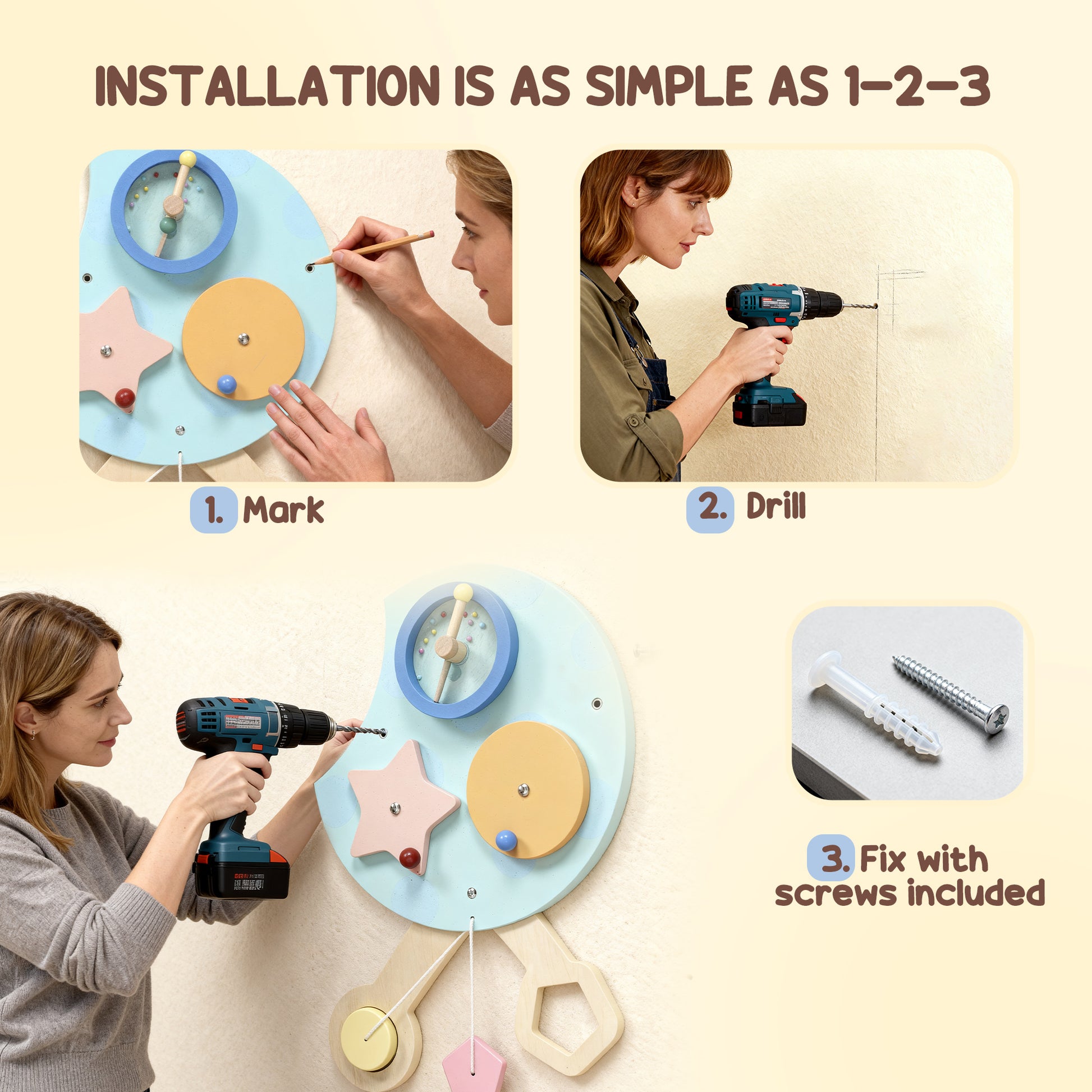 AIYAPLAY Caterpillar Busy Board with 7 Activities, for Nursery, Playroom, Home, for 3+ Years--ChewyGames-ChewyGames