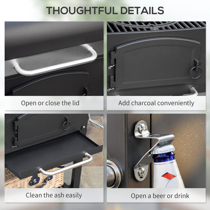 Outsunny 3-in-1 Charcoal BBQ, with Shelves - Black