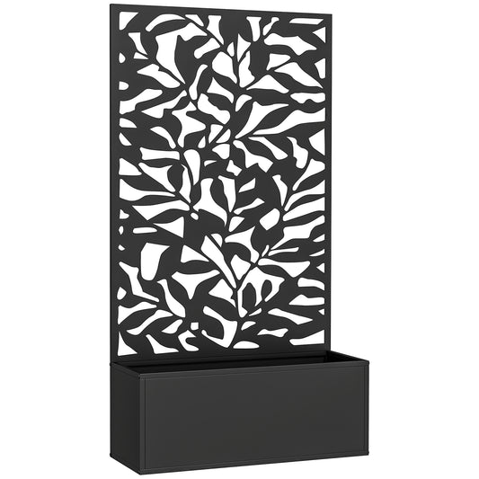 Outsunny Metal Garden Bed with Trellis, Wall Mounted or Freestanding Raised Planter with Privacy Panel, Black