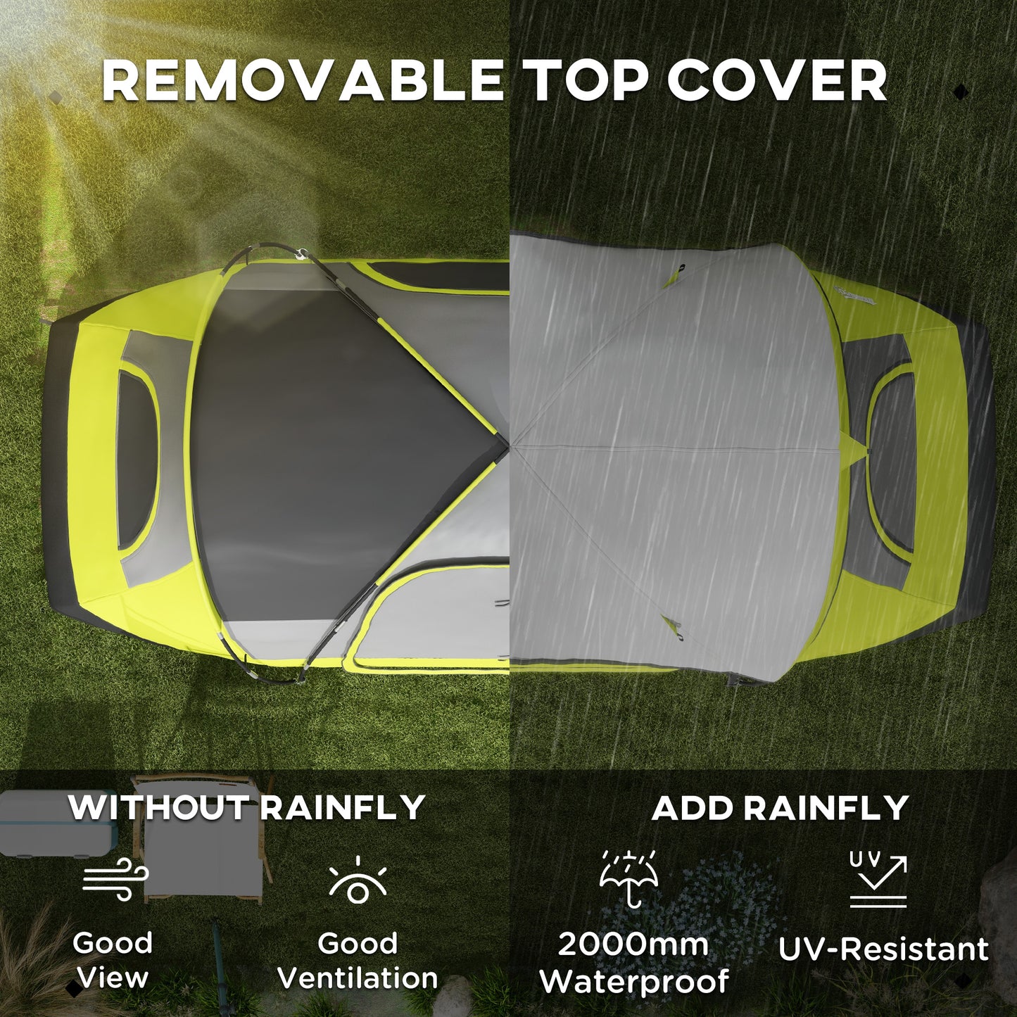 Outsunny Camping Tent for 6-8 Man with 2000mm Waterproof Rainfly and Carry Bag for Fishing Hiking Festival, Yellow