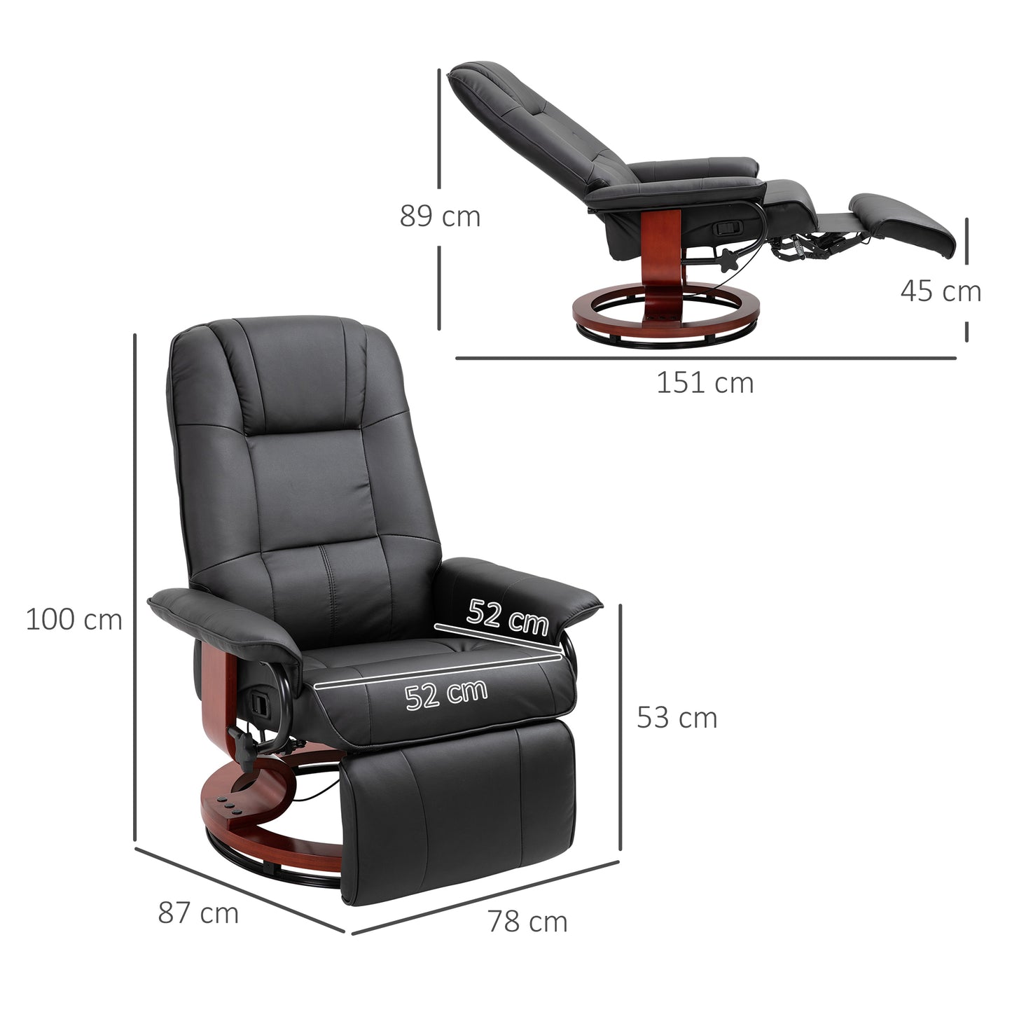 HOMCOM Reclining Swivel Chair, with Footrest - Black