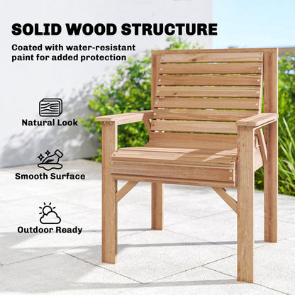 Outsunny Wooden Garden Dining Chair, Outdoor Chair Garden Armchair with Curved Seat and Wide Armrests, Natural Wood Finish