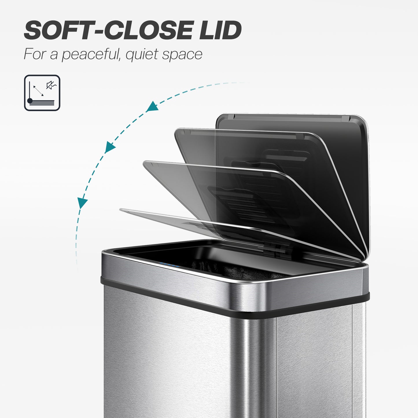 HOMCOM 60 L Sensor Can,  Sensor Bin with Soft-Close Lid, Fingerprint-Proof Stainless Steel, Silver Tone