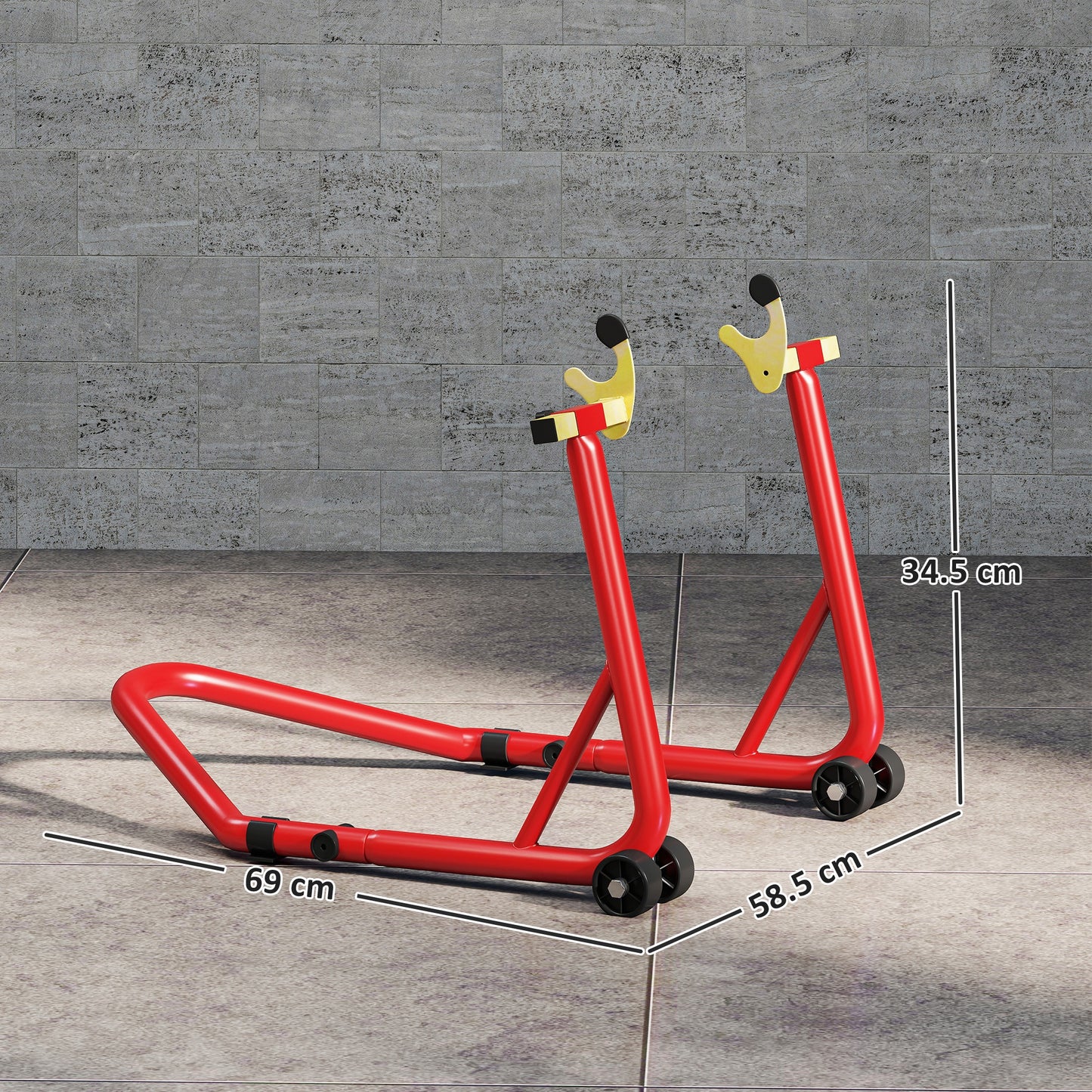 HOMCOM Motorcycle Rear Wheel Stand, 544 kg Capacity Heavy Duty Steel Motorbike Motorcycle Paddock Stand Lift with Adjustable U + L Forks, Wheels, Non-Slip Pads for Workshop Garage Repair, Red