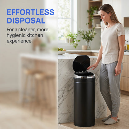 HOMCOM 50L Sensor Bin, Automatic Touchless Rubbish Bin with Soft-Close Lid, Fingerprint Resistant Stainless Steel for Kitchen, Home Office, Recycling and Waste, Black