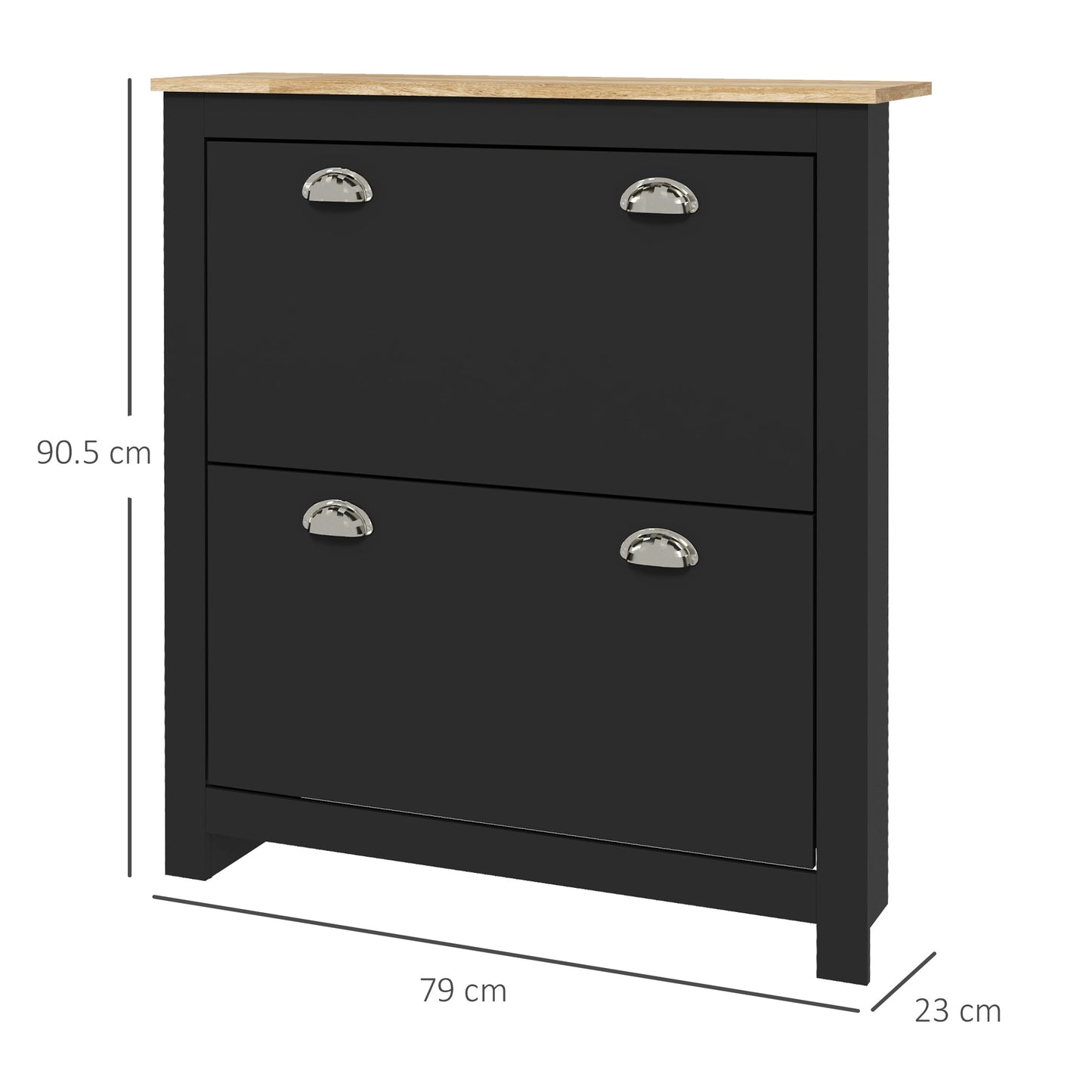 HOMCOM 2 Drawer Shoe Cabinet Modern Narrow Shoe Cupboard Hallway Wooden Storage Organiser with Flip Doors Adjustable Shelf for 6-12 Pairs, Black