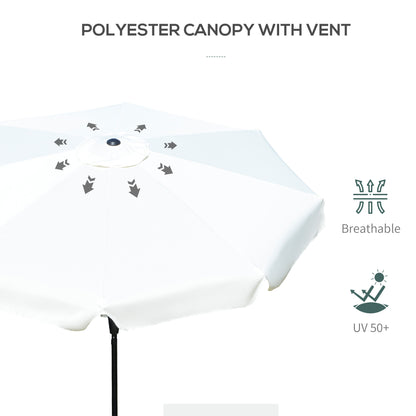 Outsunny 2.7m Patio Parasol Garden Umbrellas with Aluminium Pole, UPF 50+ Outdoor Sun Shade Table Umbrella with Tilt, Crank, 8 Ribs, Ruffles, White