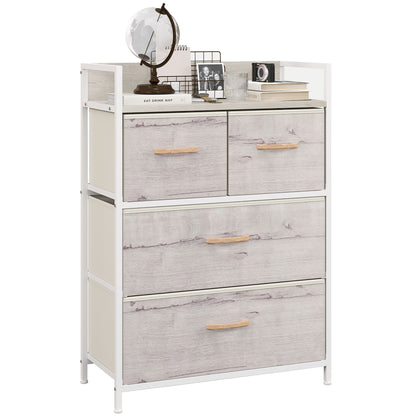 HOMCOM Rustic Chest of Four Fabric Drawers - Black