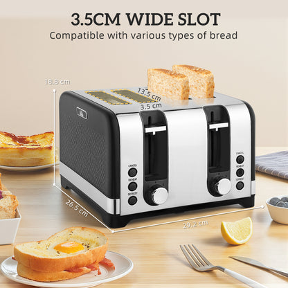 HOMCOM Sleek Textured Kettle and Four-Slice Toaster Set - Black--ChewyGames-ChewyGames