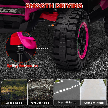 AIYAPLAY 2 Seater 24V 7AH Ride on Truck, Battery Powered Electric Ride On Car w/ Remote, Suspension, 3 Speeds, Pink