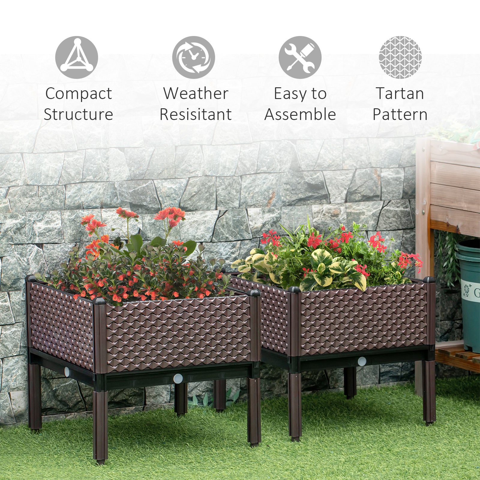 Outsunny Set of 2 Indoor/Outdoor Planter Boxes | Garden Raised Elevated Beds, Flowers Vegetables Fruits Herbs Container w/ Self-Watering Design Drainage Holes, Brown--ChewyGames-ChewyGames