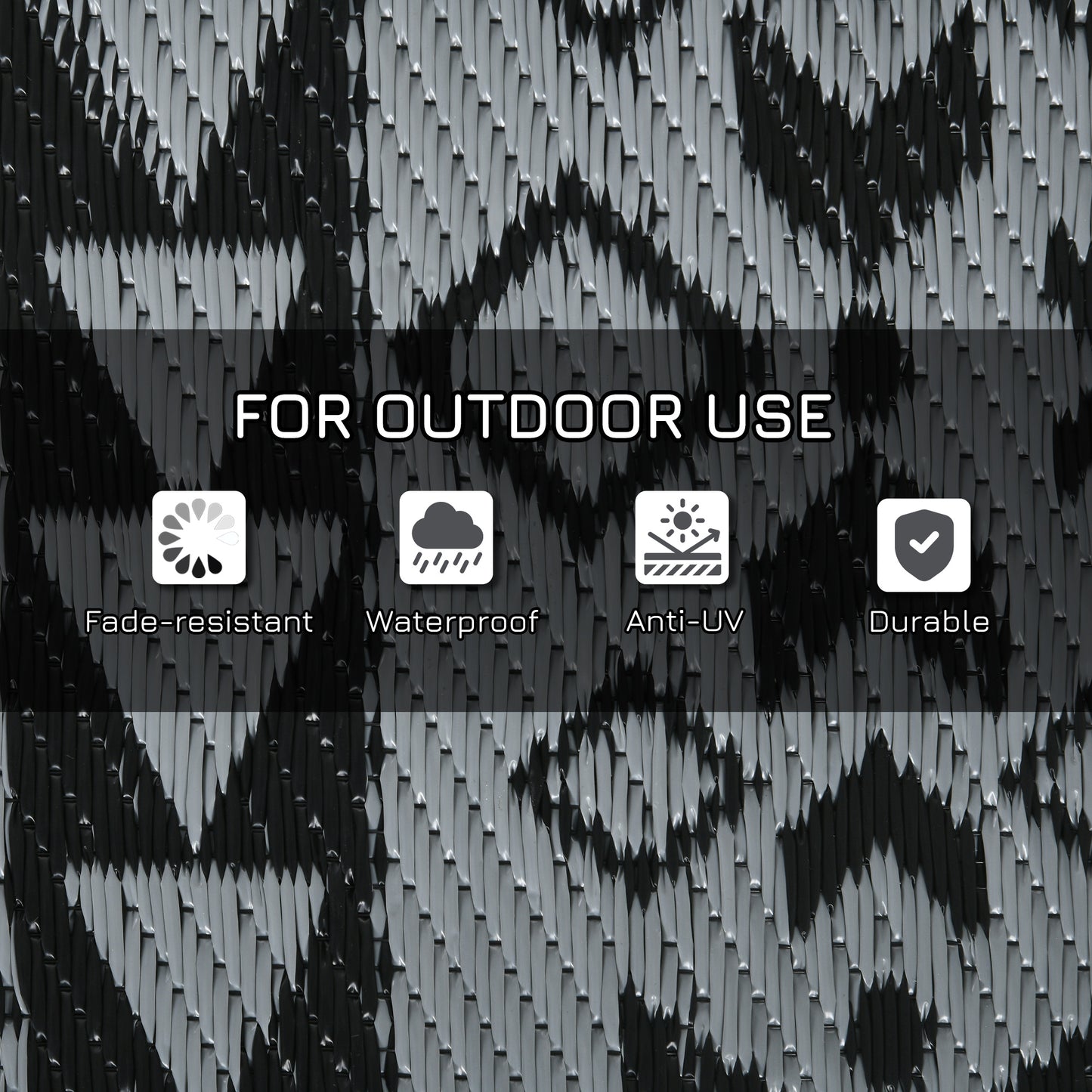 Outsunny 182 x 274cm Reversible Patterned Outdoor Rug, with Bag - Black/Grey--ChewyGames-ChewyGames