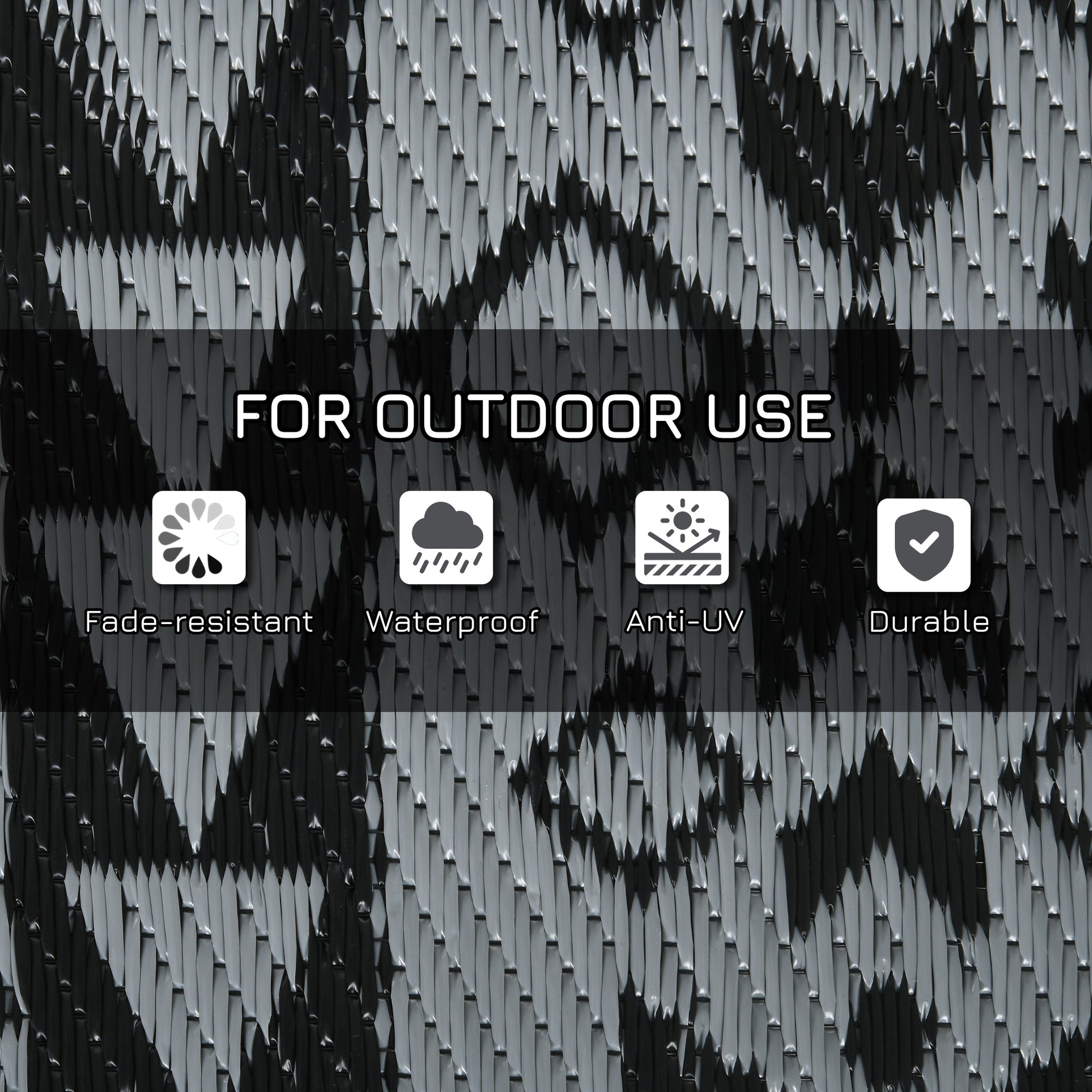 Outsunny 182 x 274cm Reversible Patterned Outdoor Rug, with Bag - Black/Grey--ChewyGames-ChewyGames