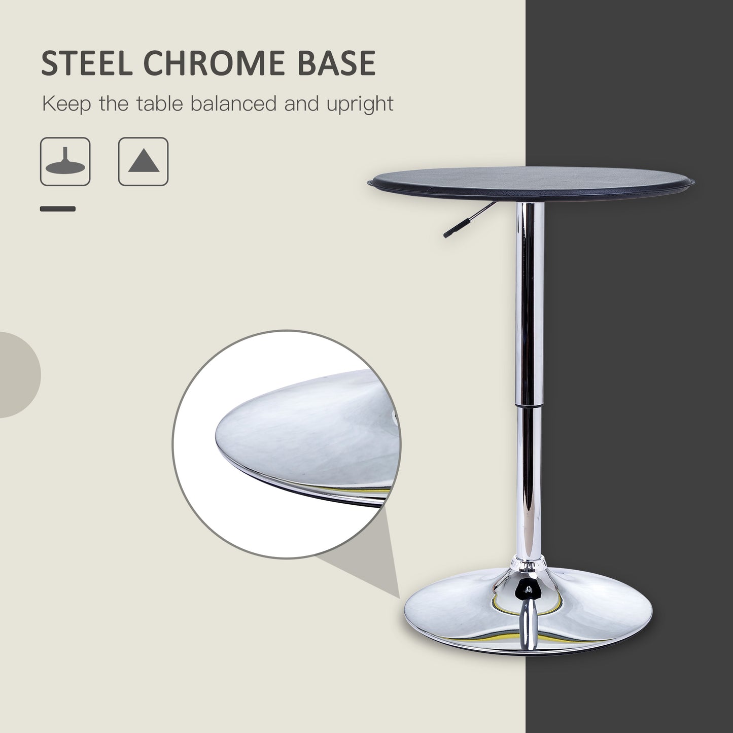 HOMCOM Round Bar Table, 360 Degree Swivel Counter Pub Table with Adjustable Height, for Kitchen, Cafe, Black