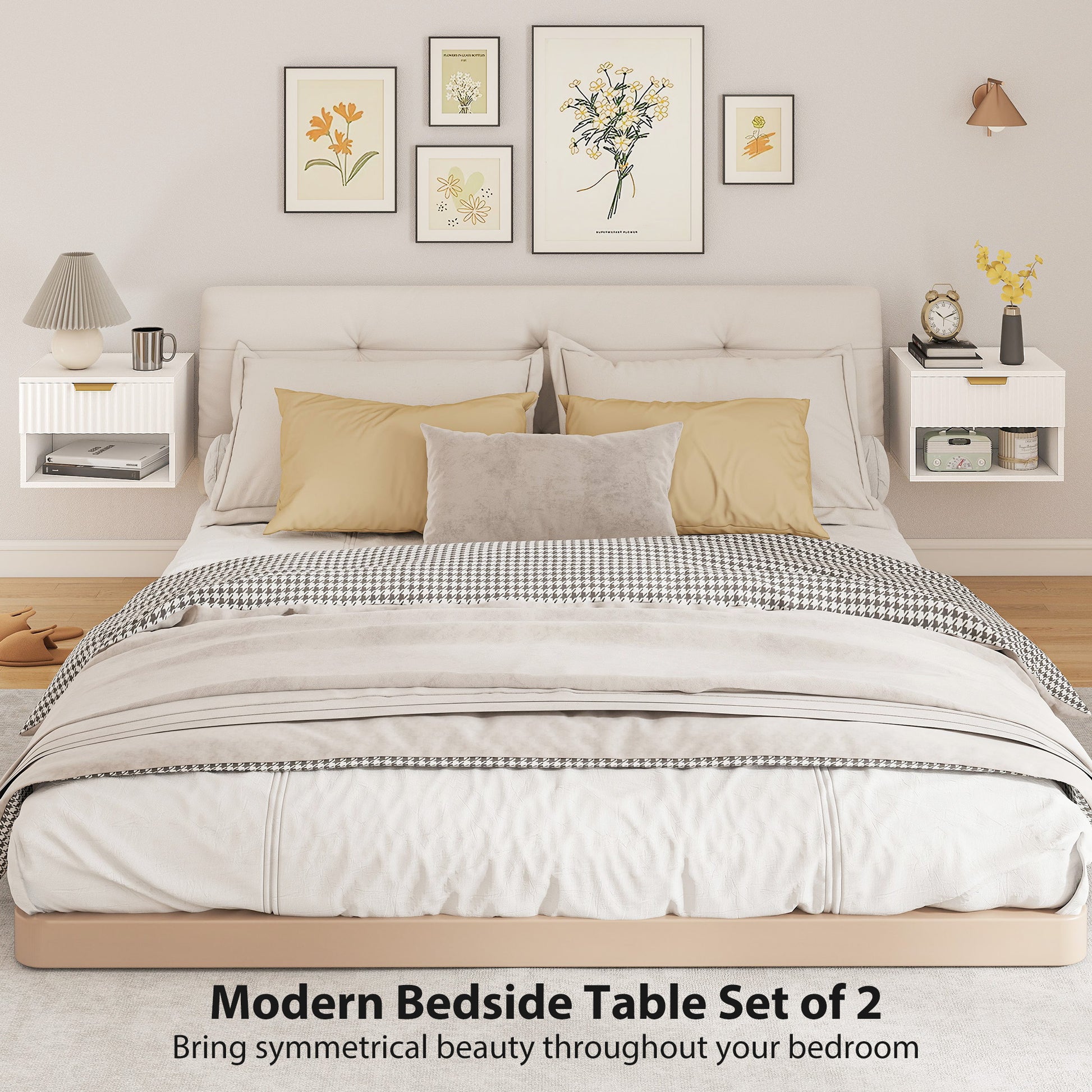 HOMCOM Floating Nightstands Set of 2, Modern Wall Mounted Bedside Tables, White-Nightstands-ChewyGames-ChewyGames