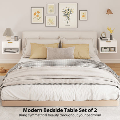 HOMCOM Floating Nightstands Set of 2, Modern Wall Mounted Bedside Tables, White-Nightstands-ChewyGames-ChewyGames