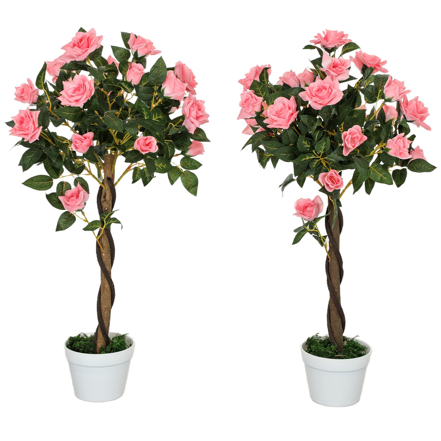Outsunny Set of 2 Artificial Plants Pink Rose Floral in Pot, Fake Plants for Home Indoor Decor, 90cm--ChewyGames-ChewyGames