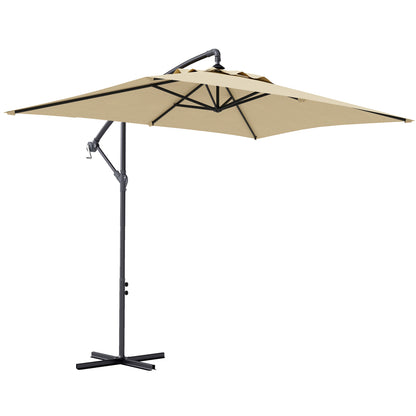 Outsunny 3m Square Canopy Cantilever Parasol, with Cross Base - Beige