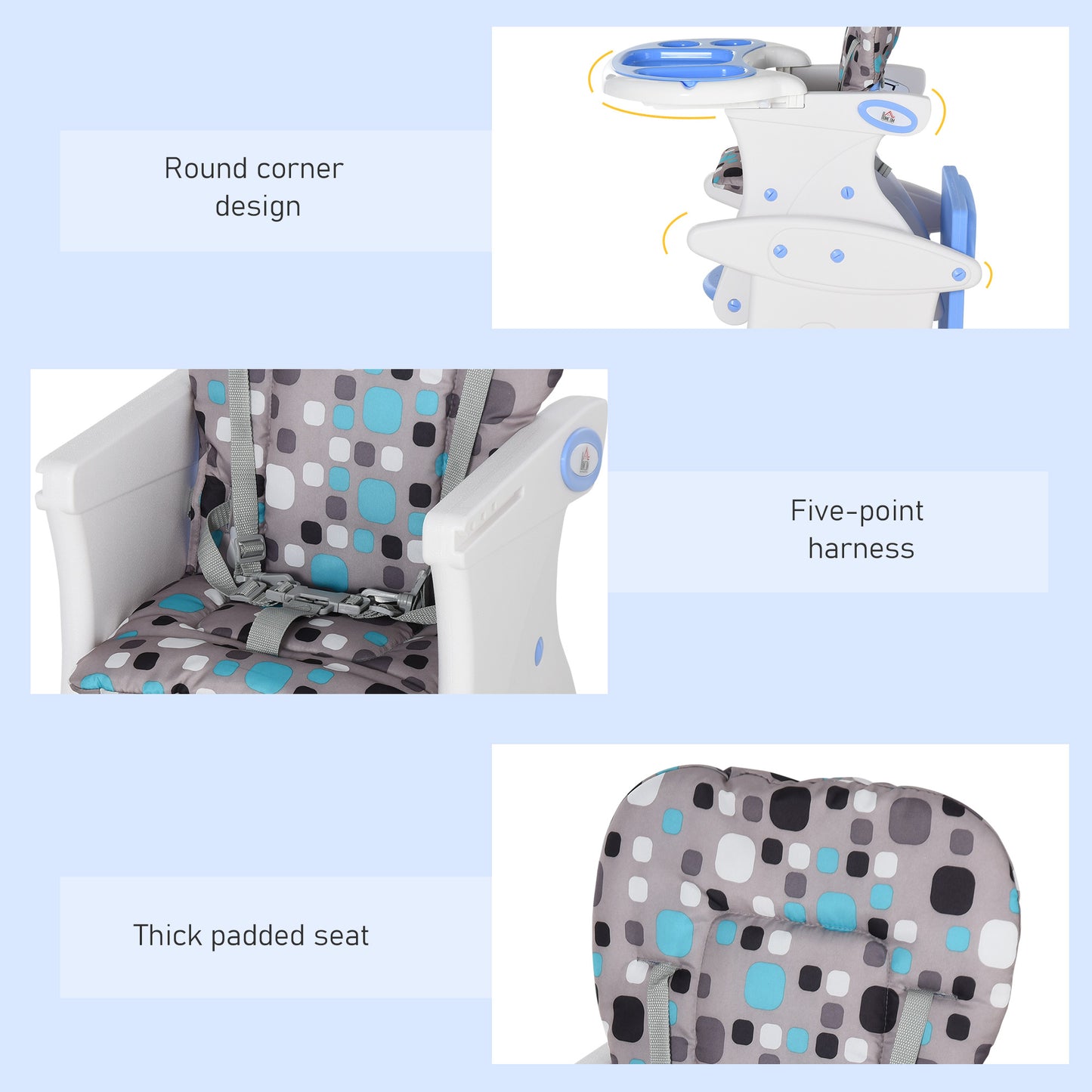 HOMCOM 2 in 1 Convertible Baby High Chair Toddler Table Chair Infant Feeding Seat Removable Food Tray Safety Harness Blue--ChewyGames-ChewyGames