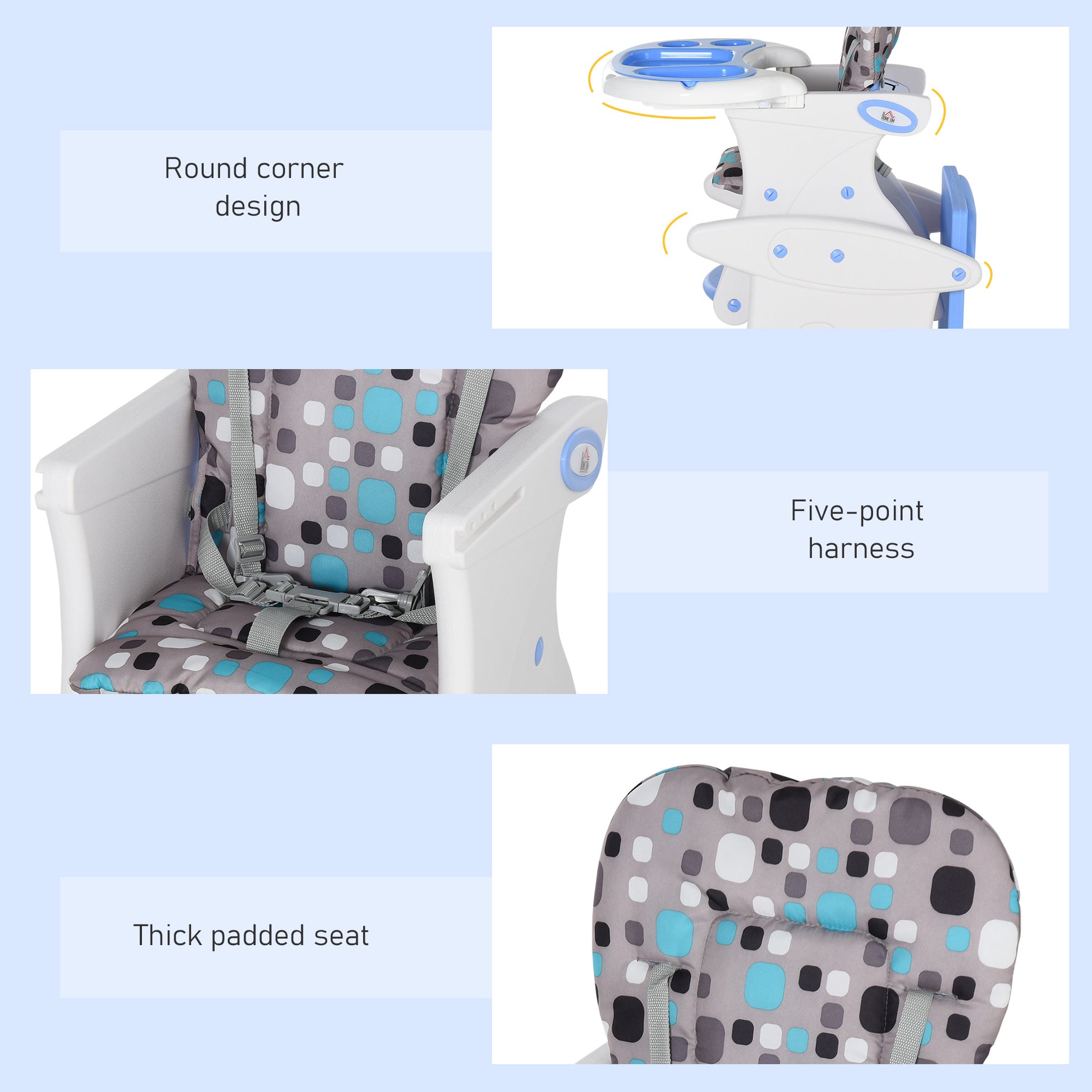 HOMCOM 2 in 1 Convertible Baby High Chair Toddler Table Chair Infant Feeding Seat Removable Food Tray Safety Harness Blue--ChewyGames-ChewyGames