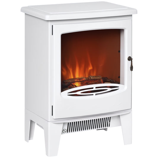 HOMCOM Electric Fireplace Stove, Free standing Fireplace Heater with Realistic LED Flame Effect and Adjustable Brightness, Overheat Safety Protection, 900W/1800W, White