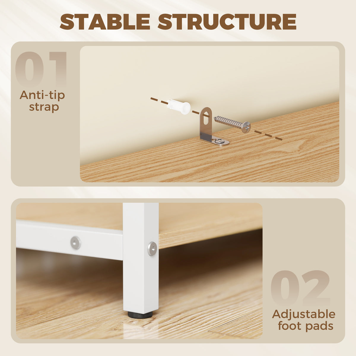 HOMCOM Kitchen Storage Rack with Power Outlet, USB and Type-C Ports, Drawer, Shelves and 4 Hooks, Oak and White