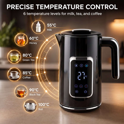 HOMCOM Electric Kettle, 1.7L Fast Boil 3000W Water Kettle with LED Display, Adjustable Temperature, Keep Warm Function, Black