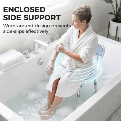 HOMCOM Shower Chair with Padded Seat Adjustable Height Shower Stool Bath Seat with Back and Anti-Slip Feet