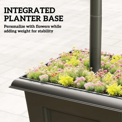 Outsunny Solar Lamp Post with Dusk-to-Dawn Sensor Street Light with 3-Head Planter 185 cm Black