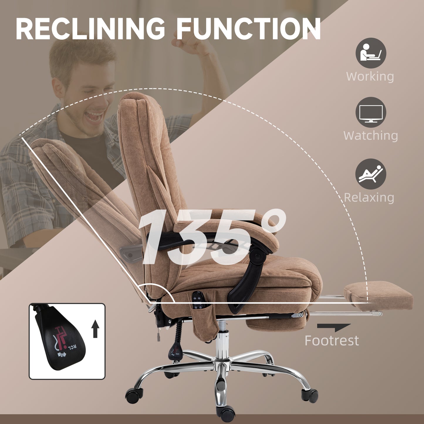 Vinsetto Massage Office Chair, Heated Reclining Computer Chair with Adjustable Height and Footrest, Brown--ChewyGames-ChewyGames