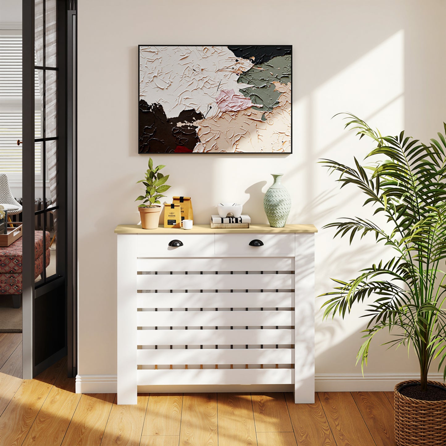HOMCOM 95.5H x 111Wcm Radiator Cover, with Drawer - White--ChewyGames-ChewyGames