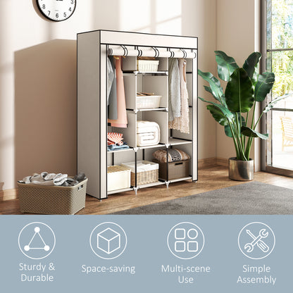 HOMCOM Fabric Wardrobe, with Rails and Shelves - Cream White