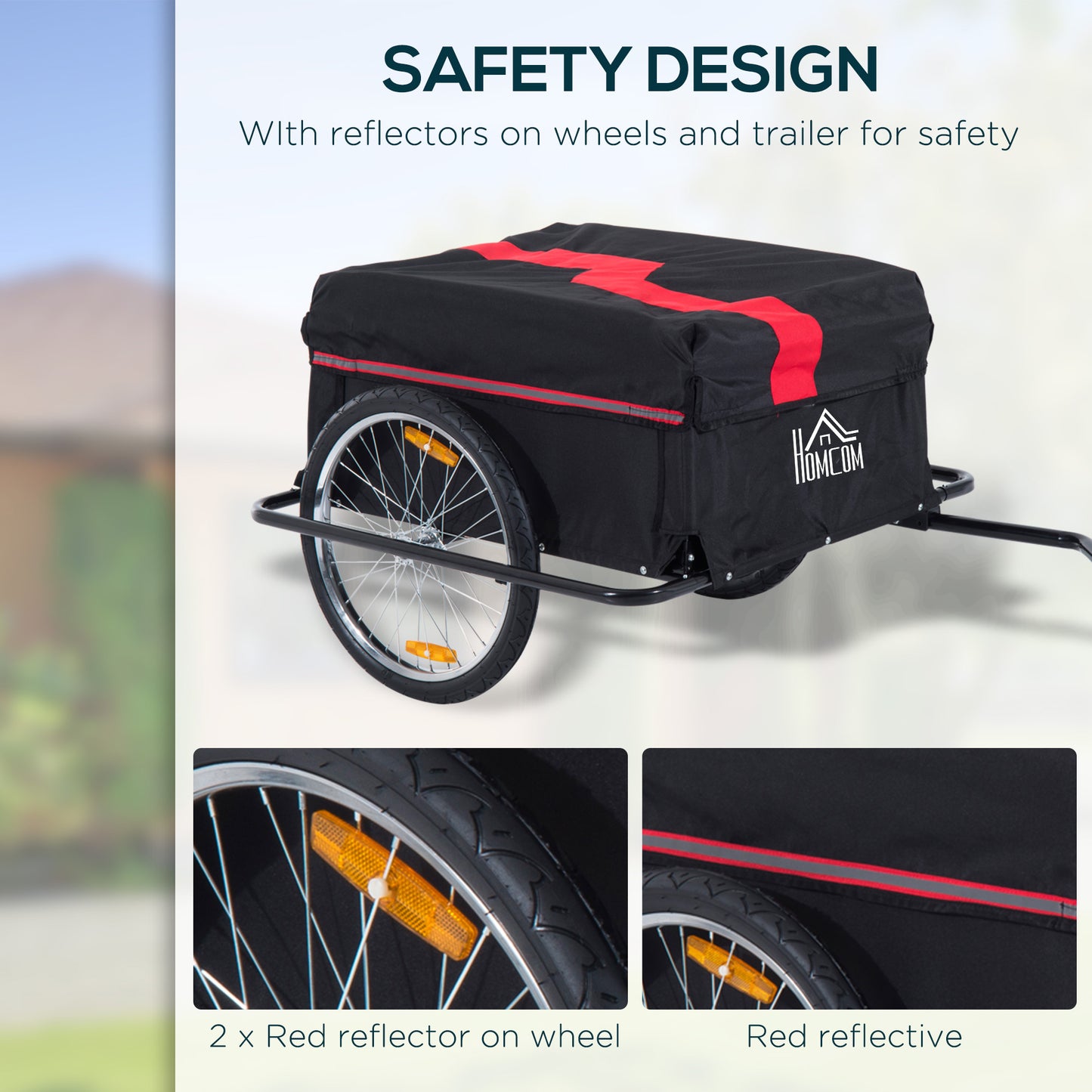 HOMCOM Two-Wheel Bicycle Large Cargo Wagon Trailer Oxford Fabric, Folding Storage, & Removable Cover, Red