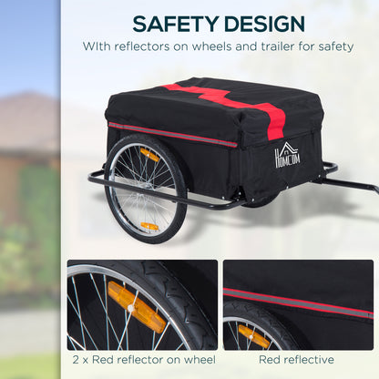 HOMCOM Two-Wheel Bicycle Large Cargo Wagon Trailer Oxford Fabric, Folding Storage, & Removable Cover, Red