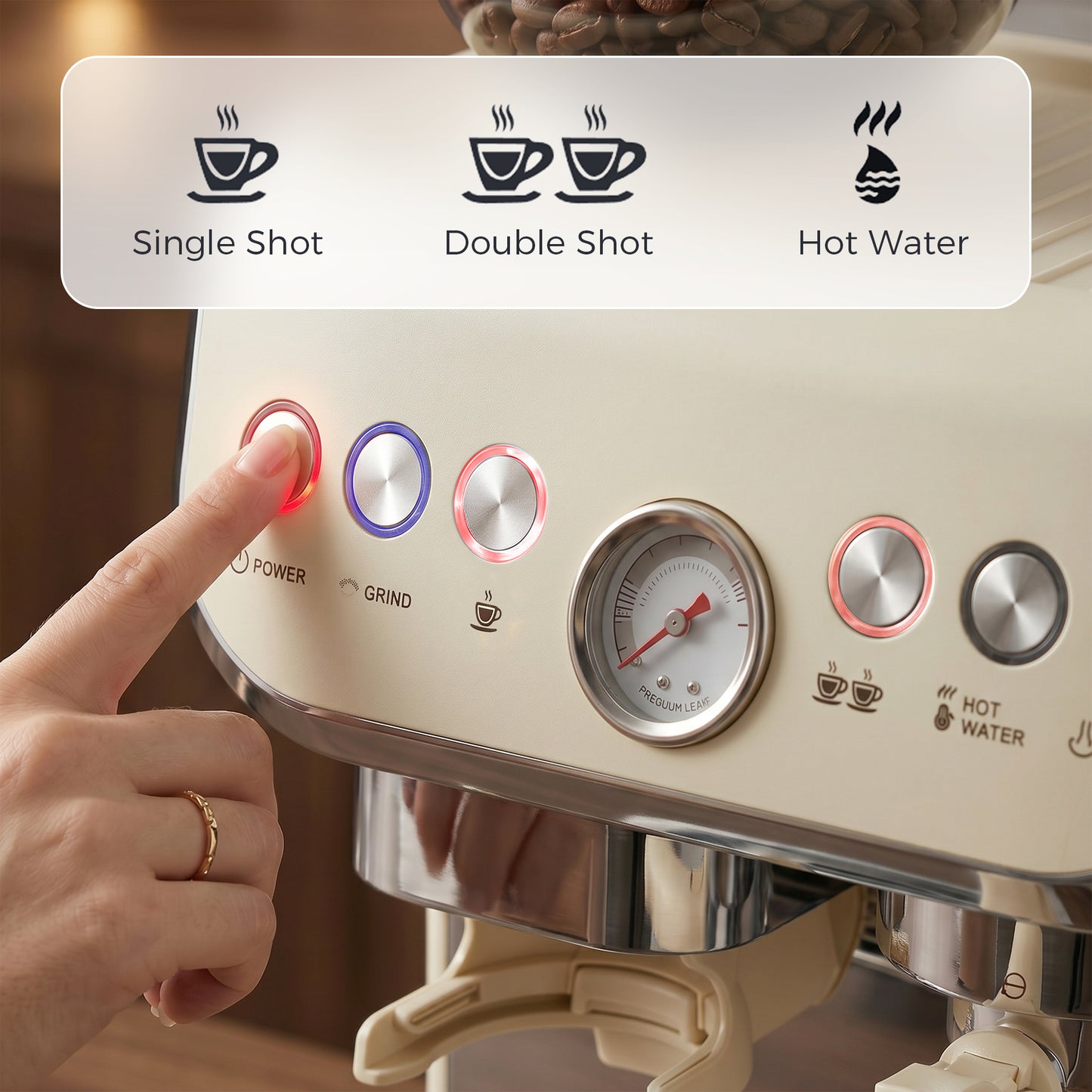 HOMCOM 15 Bar Coffee Machine, with Adjustable Grind, Steamer and Accessories - Cream White