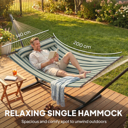 Outsunny Outdoor Hammock with Stand Detachable Pillow Striped Swing Steel Frame, for Garden, Patio, Green
