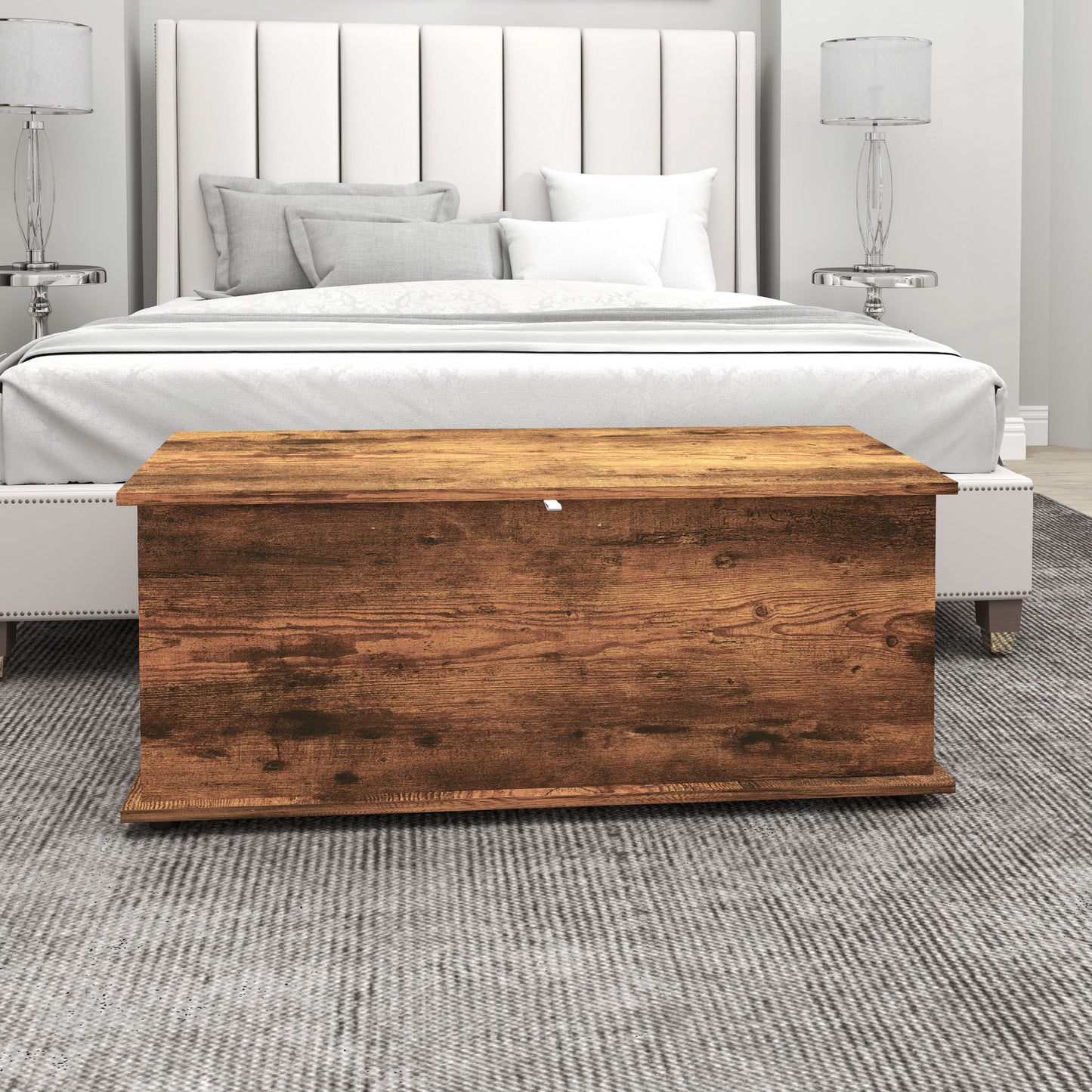 HOMCOM Storage Chest, Large 113L Blanket Box, Shoe Bench with Safety Hinged Lid, Storage Trunk, Bed End Bench for Bedroom, Hallway, Living room, Playroom, 100 x 40 x 40cm, Rustic Brown--ChewyGames-ChewyGames