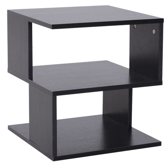 HOMCOM Side Table, Square Coffee Table, Modern End Table with 2 Tier Storage Shelves for Living Room, Bedroom, Black