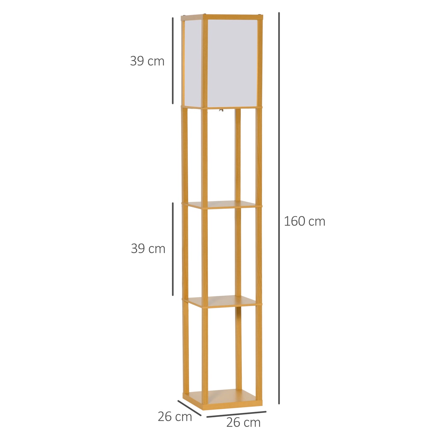 HOMCOM 3-Tier Floor Lamp with Shelves and Storage, Modern Corner Standing Lamp with Lampshade, Reading Light with Foot Switch for Living Room, Bedroom, Home Office, Bulb not Included, Natural