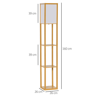 HOMCOM 3-Tier Floor Lamp with Shelves and Storage, Modern Corner Standing Lamp with Lampshade, Reading Light with Foot Switch for Living Room, Bedroom, Home Office, Bulb not Included, Natural